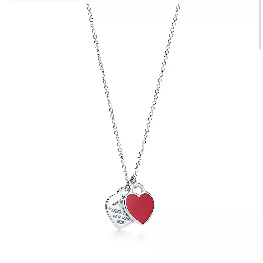 Tiffany Red Double Heart Tag Necklace